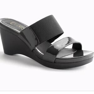 Chaps Womens Chunky Wedge Slide Sandals 8.5 Black Retro Casual Occasion Event